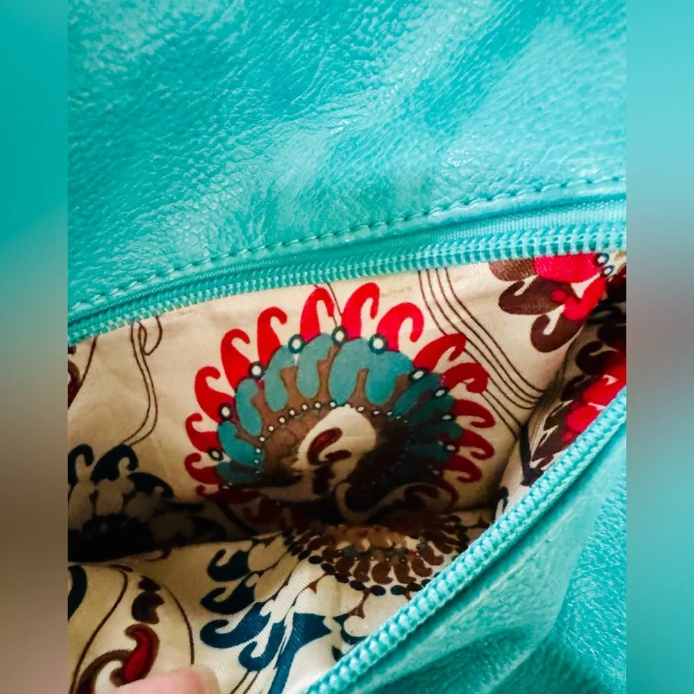 Big Buddha Turquoise Quilted Floral Glam Bag with Gold Chain Accents Luxury - Picture 8 of 16